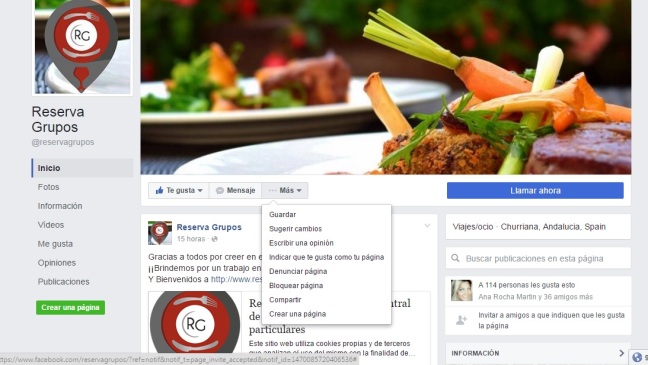opción MAS en fanpage de facebook en pc de sobremesa
